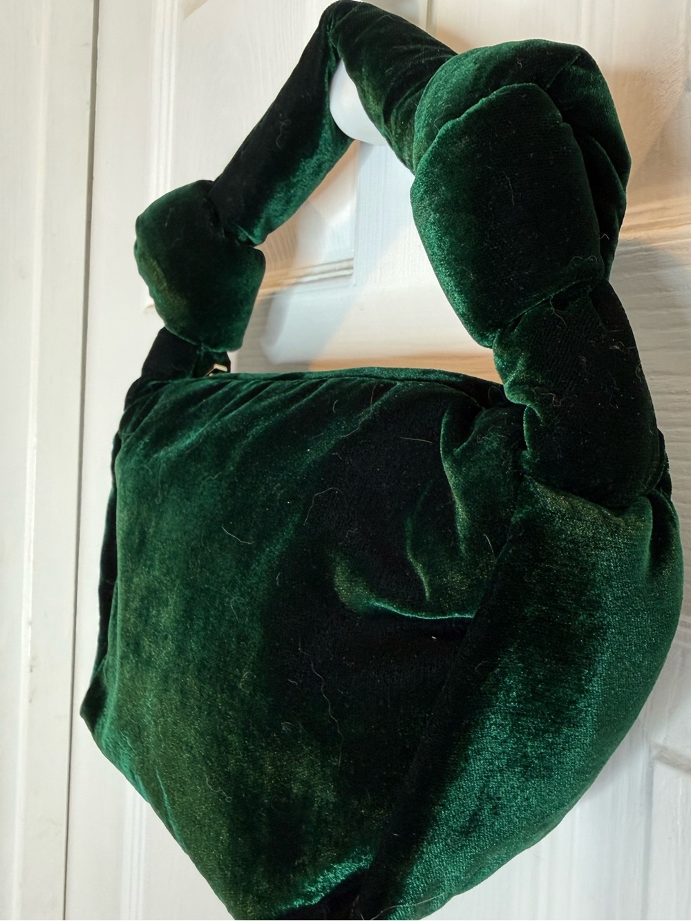 J CREW VELVET DOUBLE KNOT HANDBAG EMERALD FOREST GREEN